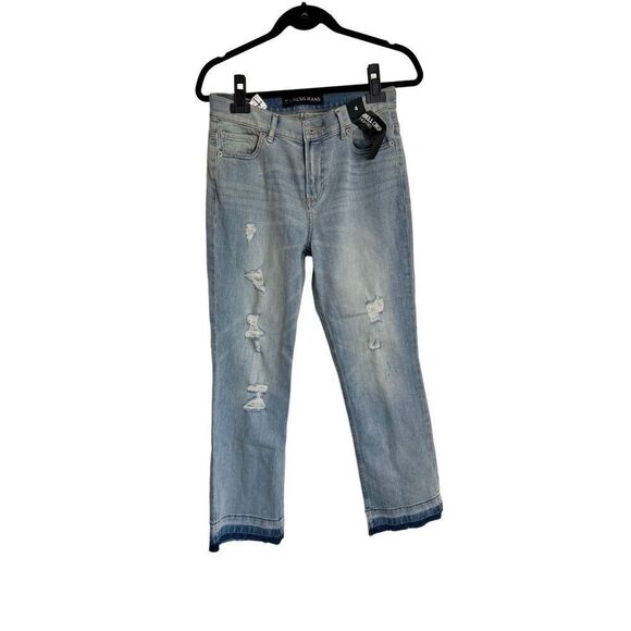 Express Jeans Womens Size 4 Light Wash Distressed Bell Crop High Rise Jeans NWT - Picture 1 of 11